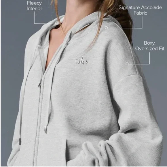 ALO Yoga Women's Light Gray Zip-Up Hoodie - Picture 1 of 7